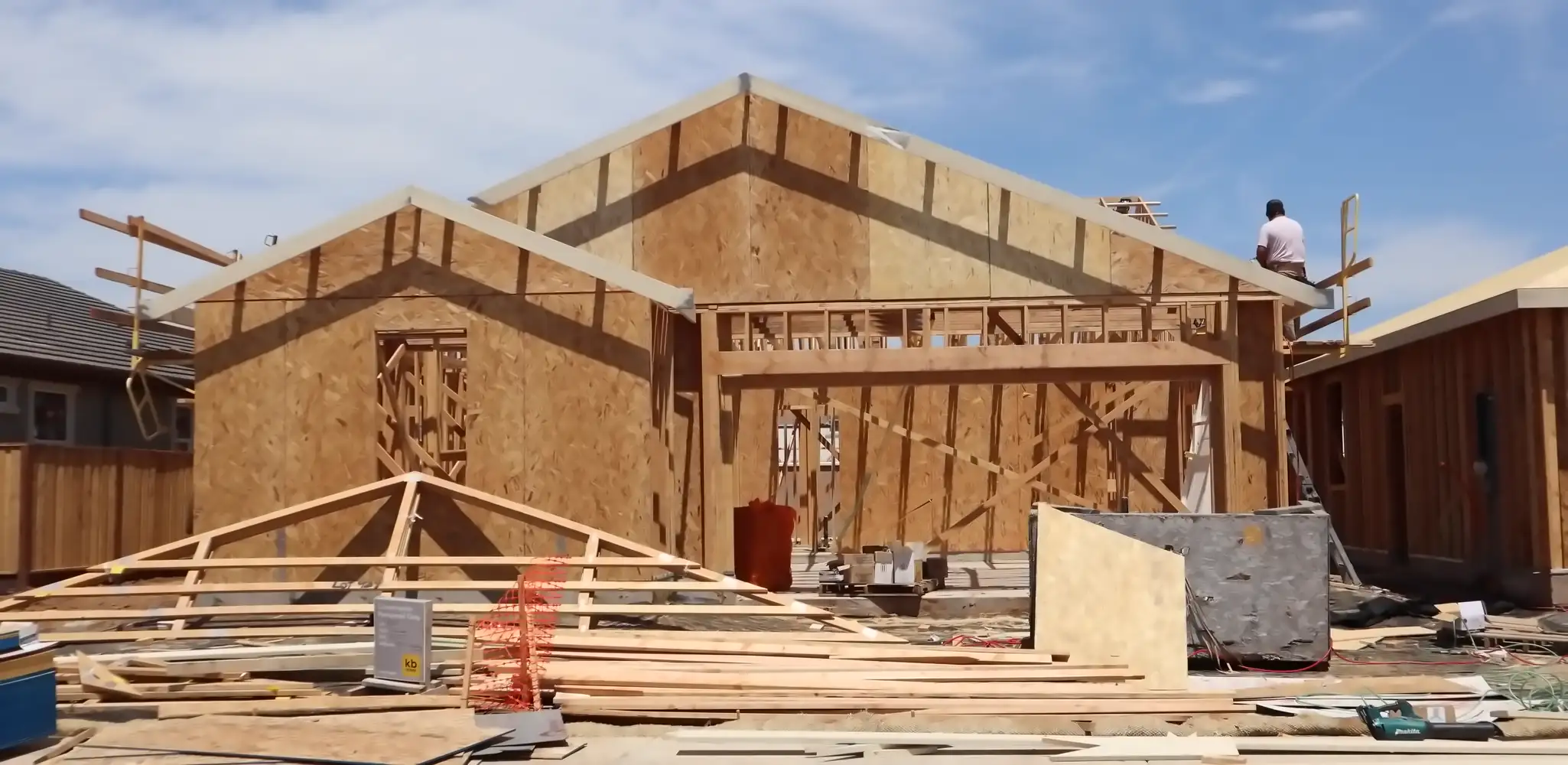 The wood frame of a new room under construction, home additions
